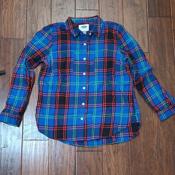 Old Navy Tops - Old Navy - Blue Plaid Flannel Button-Up Shirt size Medium